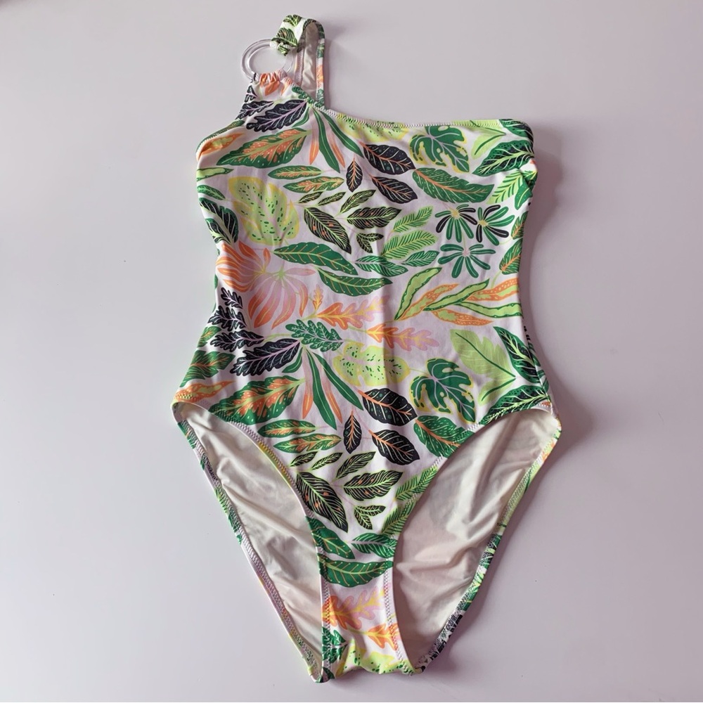 SOLID & STRIPED The Juliana Palm Leaf One-Shoulder Swimsuit - Picture 4 of 8